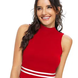 BAESD Vertical Striped High Neck Fitted Crop Top-image-8