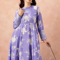 all about you Floral Printed Gotta Patti Detail Maxi Ethnic Fit & Flare Dress-image-5