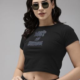 Roadster Typography Printed Bio Finish Slim Fit Crop T-shirt-image-34