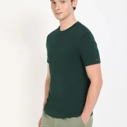 TOMMY HILFIGER Green Solid Regular Fit Cotton T-Shirt-image-4