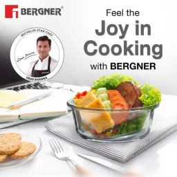 Bergner Borosilicate Glass Side Lock 400ml Storage Round Container with Lid (White Gasket, Set of 2) image 3