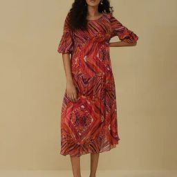 aarke Ritu Kumar Pink Printed Fit & Flare Dress-image-35