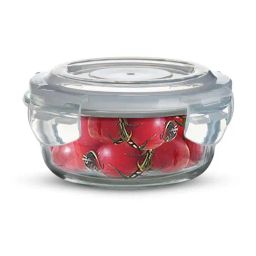 Bergner Borosilicate Glass Side Lock 400ml Storage Round Container with Lid (White Gasket, Set of 2)-3