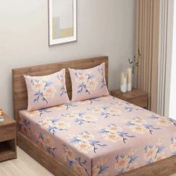Swayam Tulip Floral Peach 144 TC Microfibre Double Bedsheet with 2 Pillow Covers-picture-32