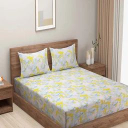 Swayam Tulip Floral White & Green 144 TC Microfibre Double Bedsheet with 2 Pillow Covers-image-13