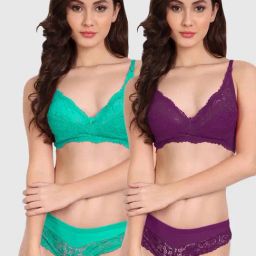 FIMS: Fashion is my Style Green & Purple Lace Work Lingerie Set - Pack Of 2-image-57