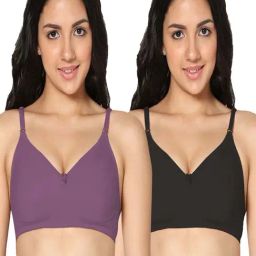 IN CARE Black & Wine Cotton T-Shirt Bras - Pack Of 2-image-95