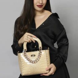 Esbeda Beige Textured Medium Handbag-image-19