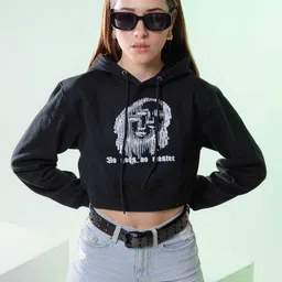 Stylecast X Hersheinbox Cotton Printed Hooded Cropped Sweatshirt-image-8