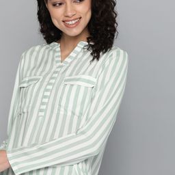Mast & Harbour Women Green & White Striped Shirt Style Top-picture-40