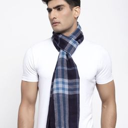 Calvadoss Men Navy Blue & White Checked Sustainable Muffler-image-19
