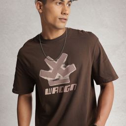 WROGN Pure Cotton Brand Logo Printed Drop-Shoulder Sleeves Oversized T-shirt-image-92
