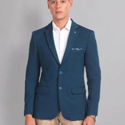AD by Arvind Teal Slim Fit Self Design Blazer-image-44