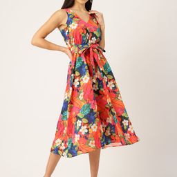 Sleek Italia Floral Print Linen Wrap Midi Dress-picture-1