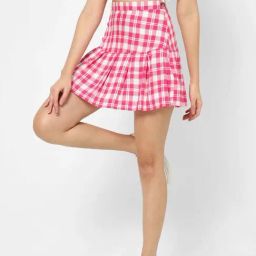 VASTRADO Pink Chequered Skirts-image-87