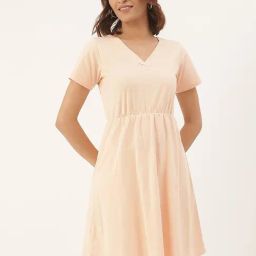 BRINNS Pink Cotton Solid Fit & Flare Dress-image-79