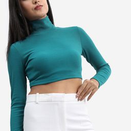 Tokyo Talkies High Neck Cotton Knitted Crop Top-image-25