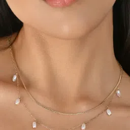 Toniq Gold-Plated White Pearl Hanging Layered Necklace-image-64