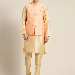 SOJANYA Mandarin Collar Regular Kurta With Churidar & With Nehru Jacket image 1