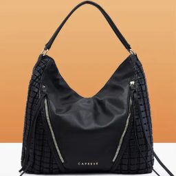 Caprese Black Havana Woven Faux Leather Hobo Bag-picture-12