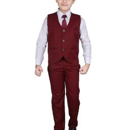 Pro-Ethic Style Developer Kids Maroon & White Solid Full Sleeves Shirt, Waistcoat, Pants with Tie-picture-17
