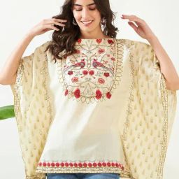 The Kaftan Company Ivory Viscose Embroidery Kaftan-picture-16