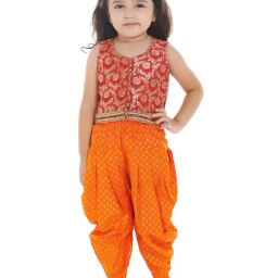 TWISHA Kids Red & Orange Self Design Top with Dhoti-image-66