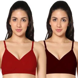 IN CARE Red & Maroon Full Coverage Non-Wired T-Shirt Bra - Pack of 2-picture-35