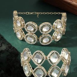 Zaveri Pearls Set of 2 Gold Tone Dazzling Austrian Diamonds & Stones Fusion Bracelets-ZPFK17938-67