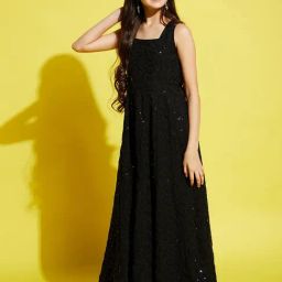 Cherry & Jerry Girls Black Ethnic Motifs Maxi Dress-image-95