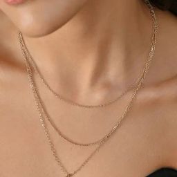 Toniq Gold-Plated Black Geometric Round Stone Layered Necklace-image-64