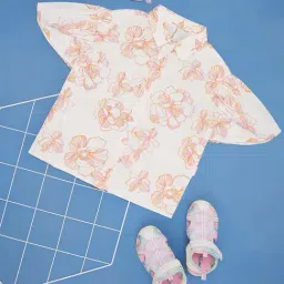Pantaloons Junior Kids White & Peach Floral Print Top-image-30