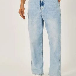 Styli Light Blue Cotton Loose Fit Solid Jeans-image-60