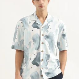 United Colors Of Benetton White & Blue Loose Fit Texture Shirt-image-56