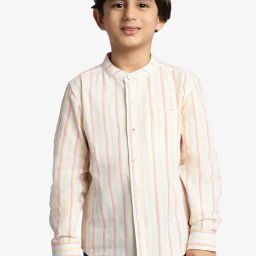 Ed-A-Mamma Boys Orange Cotton Striped Shirt-picture-1