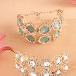 Zaveri Pearls Set of 2 Turquoise Blue Stones Dazzling Austrian Diamonds Fusion Bracelets-ZPFK17943-18