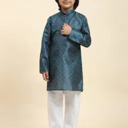 Pro-Ethic Style Developer Kids Blue & White Printed Full Sleeves Kurta with Pyjamas-image-89