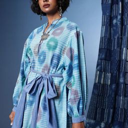 Taavi Ikkat Printed Mandarin Collar Ethnic Dress-4