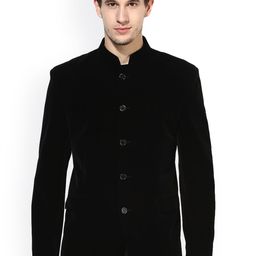 Hangup Men Black Velvet Regular Fit Ethnic Bandhgala Blazer-image-24