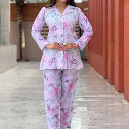 GRISHU COLLECTION Floral Printed Lapel Collar Pure Cotton Shirt With Trouser-picture-12