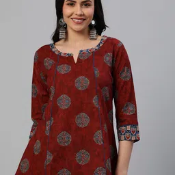 KAMI KUBI Notched Neck Ethnic Motifs Print Cotton Tunic-image-55