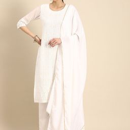 Anouk Ethnic Motifs Embroidered Chikankari Kurta With Palazzos & With Dupatta-image-65