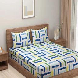Swayam Tulip Geometric Multicolor 144 TC Microfibre Double Bedsheet with 2 Pillow Covers-image-25