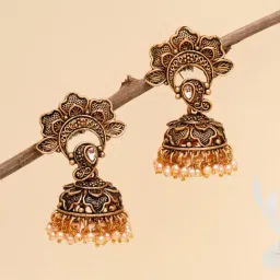 Karatcart Gold-Plated Floral Jhumki Earrings-image-61