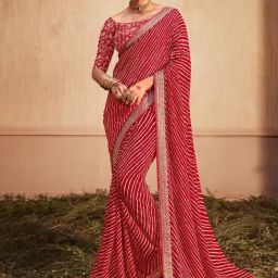 Saree Mall Red Striped Saree With Unstitched Blouse-image-44