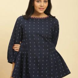 W Blue Cotton Printed Top-image-79
