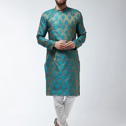 SOJANYA Men Blue & Beige Self Design Kurta with Churidar-32