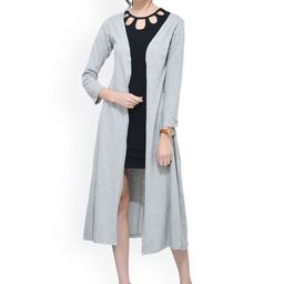 SCORPIUS Grey Solid Open Front Longline Shrug-17