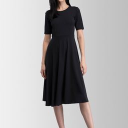 FableStreet Women Black Solid Midi Fit & Flare Dress-picture-53