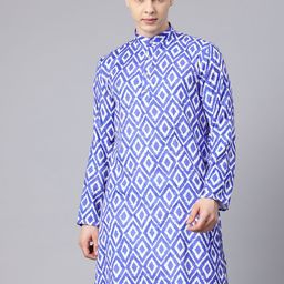 Luxrio Men Geometric Printed Sequinned Mandarin Collar Kurta-picture-11